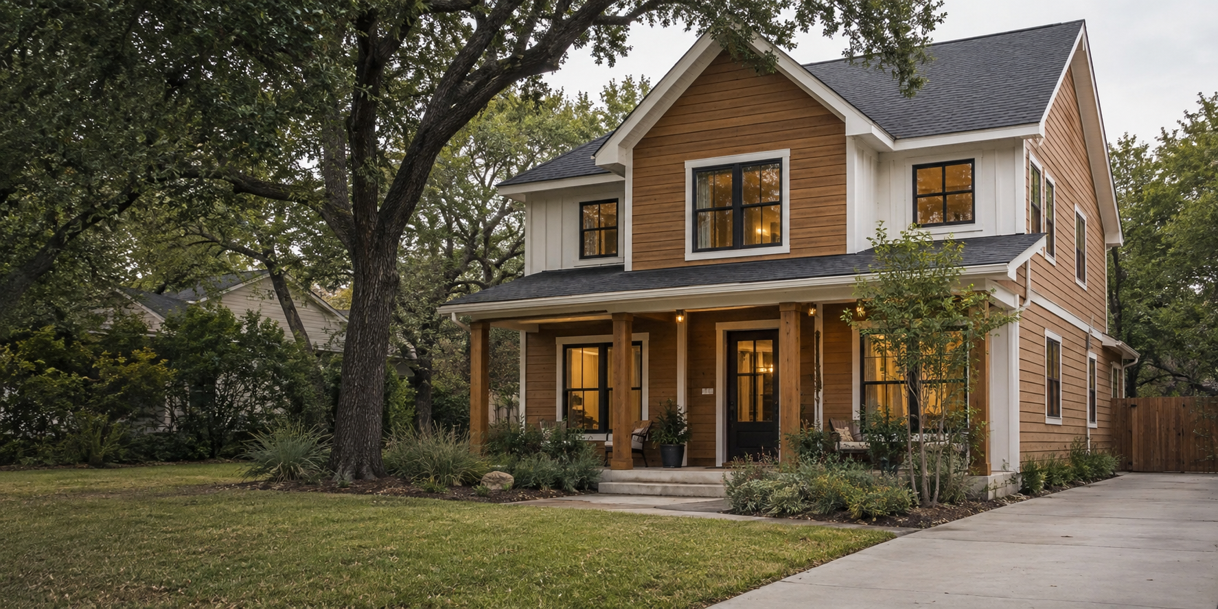 Contemporary Texas custom home at golden hour